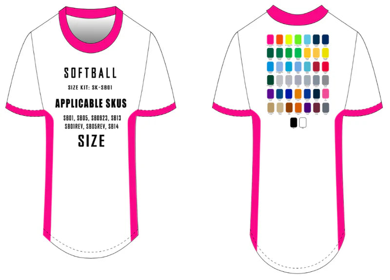 softball sizing kit girls xs- womens 4xl