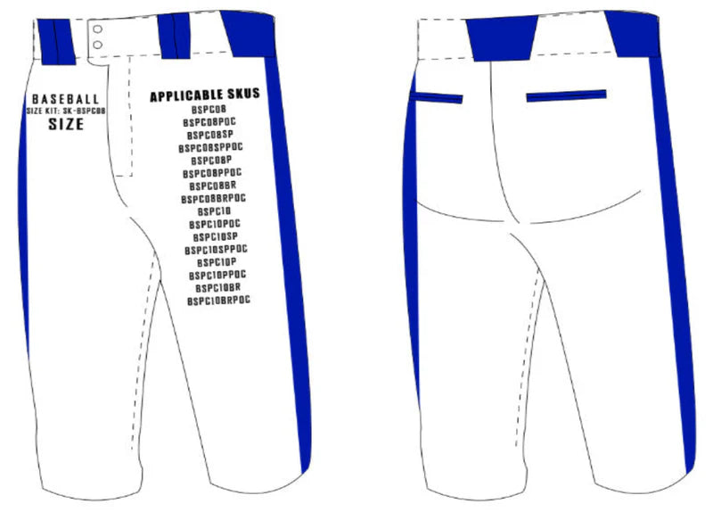 Tapered Knicker Baseball Pants Size Samples