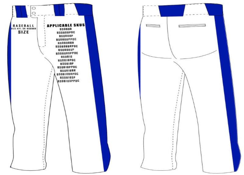 Tapered Open Bottom Baseball Pants Size Samples