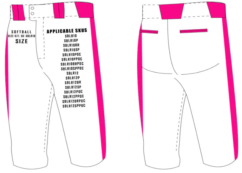 Tapered Lowrise Softball Pants Size Samples